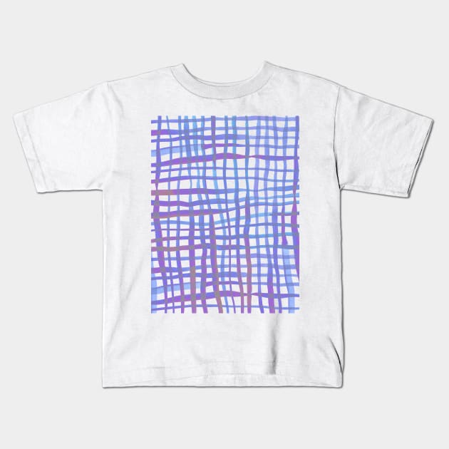 Watercolor doodle gingham - pastel blue and ultra violet Kids T-Shirt by wackapacka